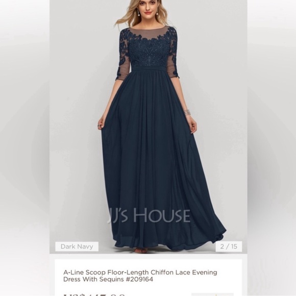 JJs House Dresses & Skirts - JJ’s House NWT Navy Chiffon Floor Length Formal Dress